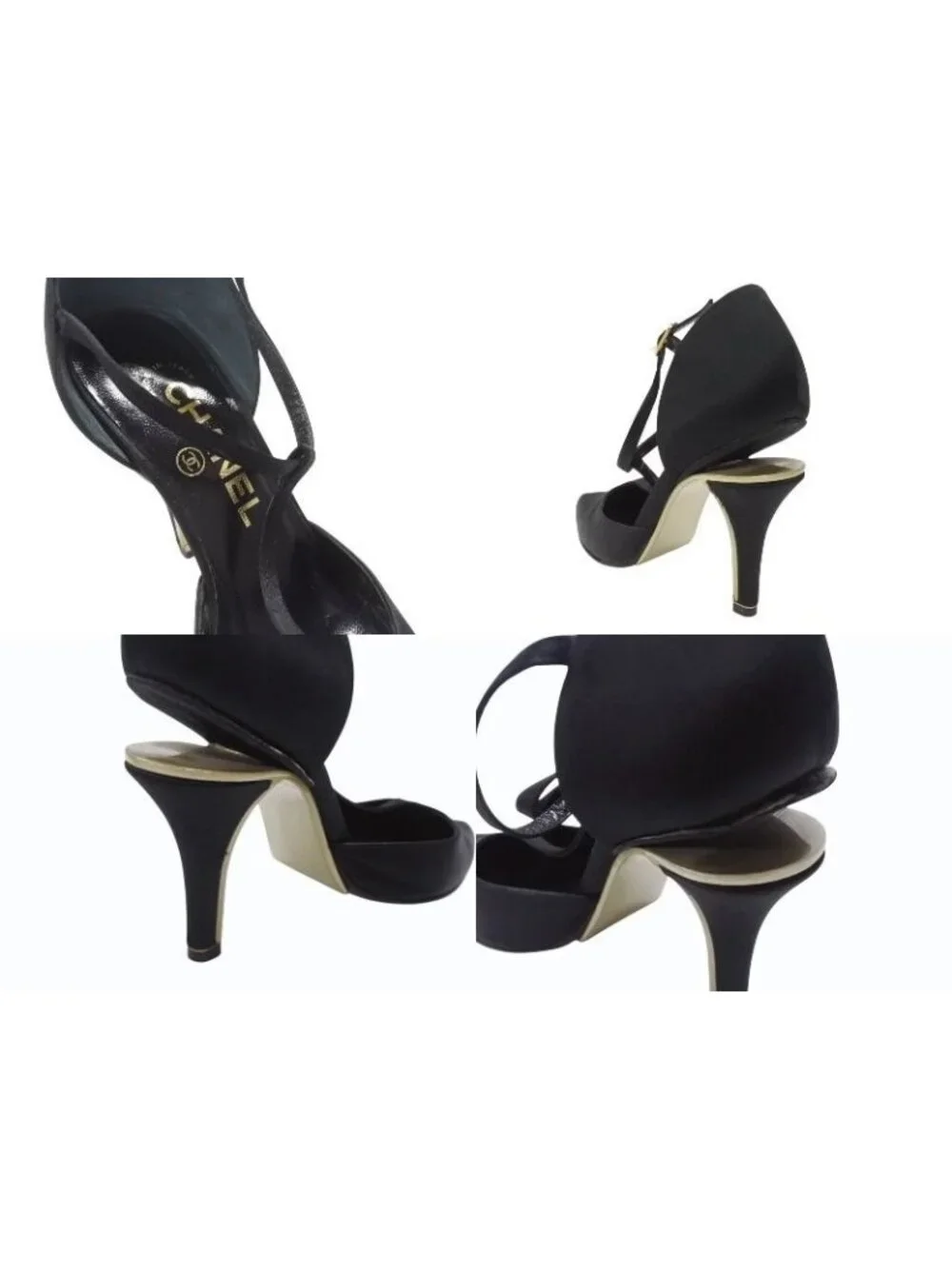 Chanel Stiletto Heels CC Logo Satin Black Goal